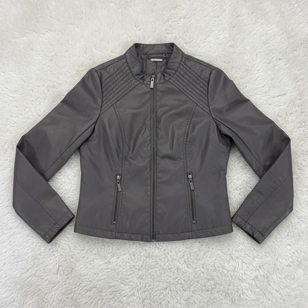 Ellie Tahari J2 Women's Grey Faux Leather Jacket - Size L
 b87